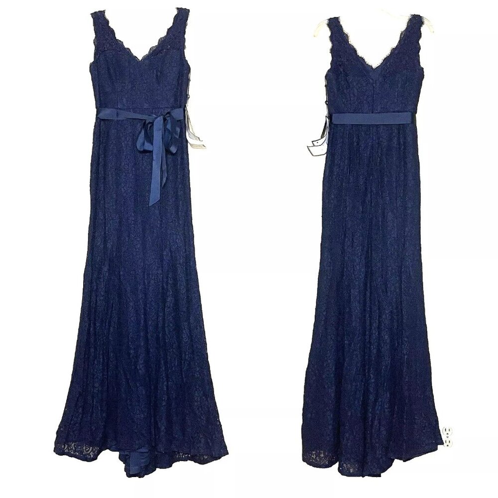 Adriana Papell Navy Lace Gown Maxi Dress 4 NWT Event Gala Quiet Luxury Old Money - Picture 3 of 10